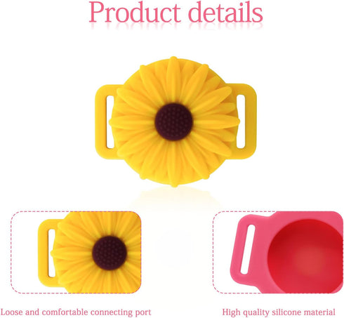 FuninCrea Sunflower Pet Apple AirTag Case, Durable Silicone Holder for Dogs and Cats, Summer Anti-Lost Cover