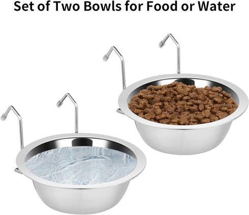 2PCS Stainless Steel Hanging Water Bowls for Small Dog Cage, No Spill Dog Crate Water Bowl, 8oz