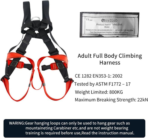 NewDoar CE Certified Climbing Harness - Rock Climbing Rappelling Equipment for Body Guard Protection