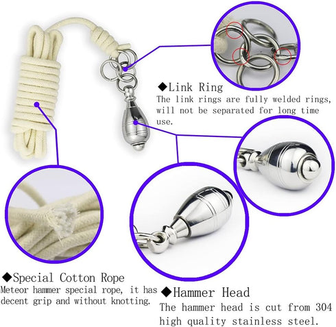 PHYSKOW Hammer Hammer Rope Dart Meteor Exercise Ball Rubber Meteor Chinese Kungfu Traditional Martial Arts Soft