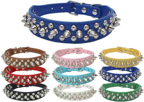 Dogs Kingdom Soft Leather Mushrooms Rivet and Spikes Studded Adjustable Buckle Pet Dog Collar for Small Medium Large