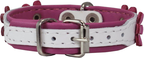 Real Leather Daisy Flowers Dog Collar, White/Pink, 8.75"-10.5" Neck