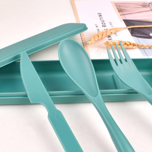 Reusable Travel Utensils Set with Case, 4 Sets Plastic Portable Knife, Fork, Spoons for Kids, Adults, Travel, Picnic,