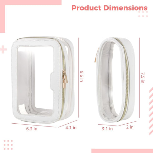 Set 2, Transparent Cosmetic Bags of Waterproof Travel Toiletry Storage, Leather Makeup Brush Organizers with Clear