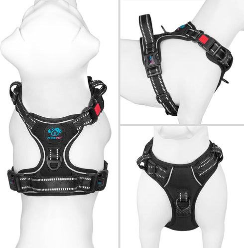 PHOEPET No Pull Dog Harnesses for Small Dogs, Reflective Adjustable Front Clip Vest with Handle, 2 Metal Rings, 3