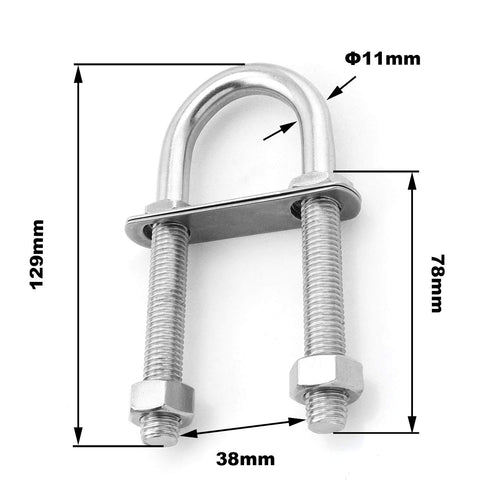 heyous Stainless Steel Marine Boat Stern Bow Eye Tie Down U Bolt, 1/2" Dia, 3" Thread Length Boat Accessories