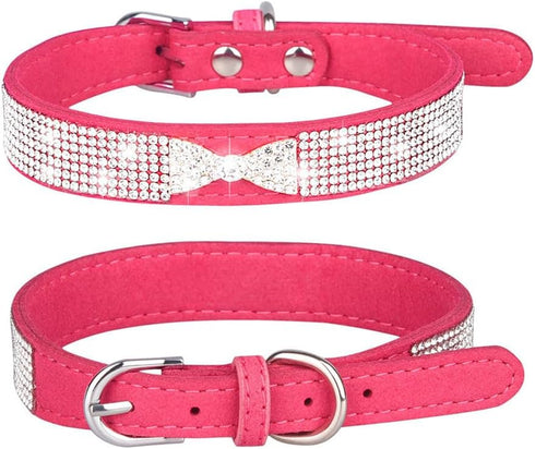 Puppy Collar with Rhinestone Name Plate, Pretty Bow Crystal Glitter Bling Collar for XXS XS Small Medium Pet Girls