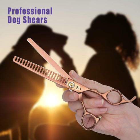 PURPLEBIRD 7 Inch 21-Teeth Chunkers Dog Grooming Scissors, Professional Blunt Tip Trimming Shears for Dogs Cats