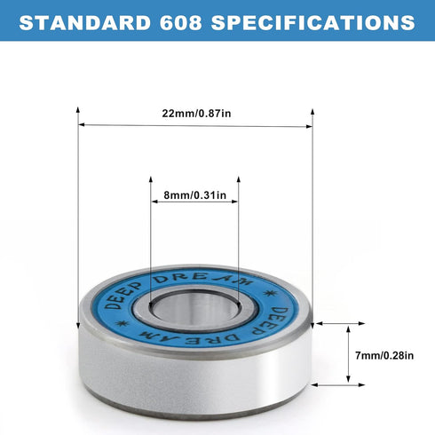 Premium 20Pcs 608rs Skateboard Bearings - Chrome Steel Longboard Bearings, 8x22x7mm, Double Rubber Sealed