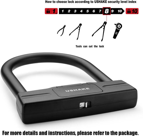 USHAKE Heavy Duty U Lock for Bicycles, Motorcycles, Combination Lock, Anti Theft (Black 14mm Chackle)
