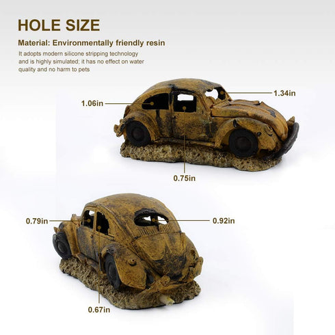 Boxtech Aquarium Decorations - Resin Ornament Imitation Car Wreck for Fish Tank with Air Bubble Stone