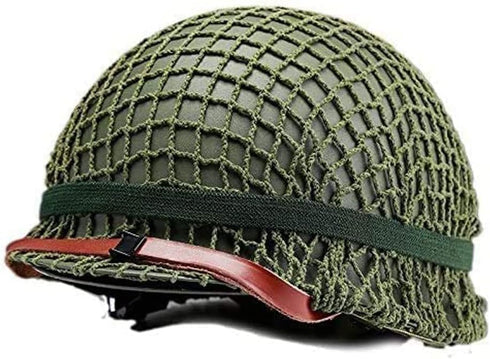 WWII US Army M1 Green Helmet Replica with Net/Canvas Chin Strap for DIY Painting