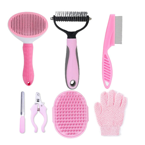 7 PCS Pet Grooming Kits, Pet Self-Cleaning Brush, Pet Shedding Brush, Nail Clipper, Flea Comb, Shampoo Bath Brush