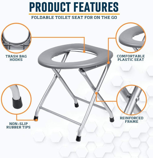Commode Alpcour Portable Toilet Seat Compact Lightweight Indoor & Outdoor w/Built-In Bag Hooks & Travel Bag Heavy-Duty
