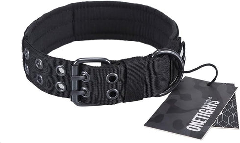 OneTigris Military Adjustable Dog Collar with Metal D Ring & Buckle, 2 Sizes (Black, L)