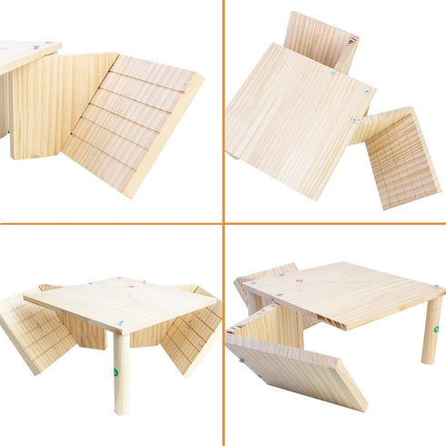 Set FlidRunest Wooden Large Hermit Crab W-Shaped Cave for Tank, Natural Hermit Crab Climbing Ladder Platform Toy, Safe