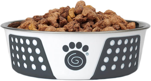 PetRageous 15002 Fiji Stainless Steel Non-Slip Dog Bowl, 6.5-Cup Capacity, 8.5-inch Diameter, White & Slate Blue
