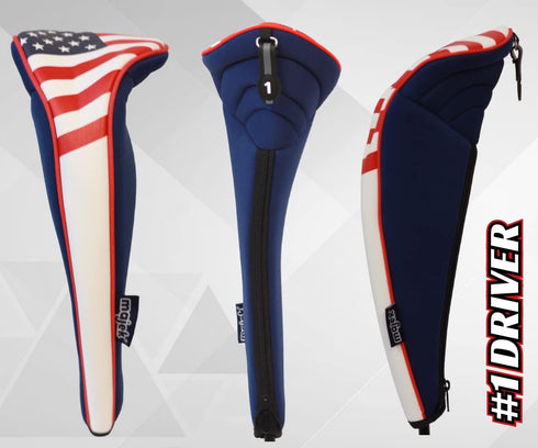USA Patriot Golf Zipper Head Covers for Driver, 1, 3, 5 Fairway Woods, Neoprene Style, Fits All Clubs