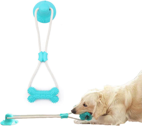 Dog Chew Suction Cup Tug of War Toy, Interactive Puppy Teething Chew Toy, Boredom Chews Bone (BLUE UPGRADE)