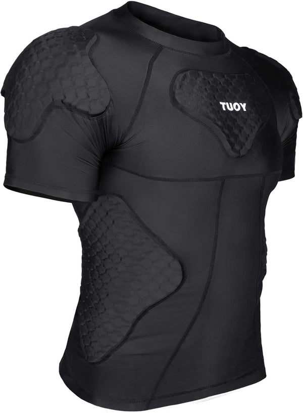 TUOY New Football Rib Chest Protector Shirt | Padded Compression Shirts with 6 Pads, Adult Sizes