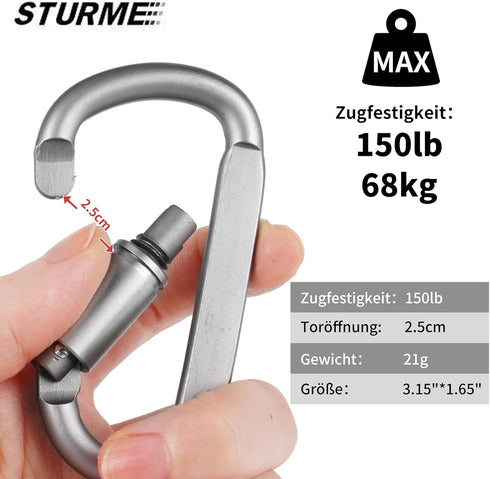 STURME Carabiner Clip Set, Durable Aluminum D-Ring Locking Large Carabiners for Outdoor Camping, 9 Pack