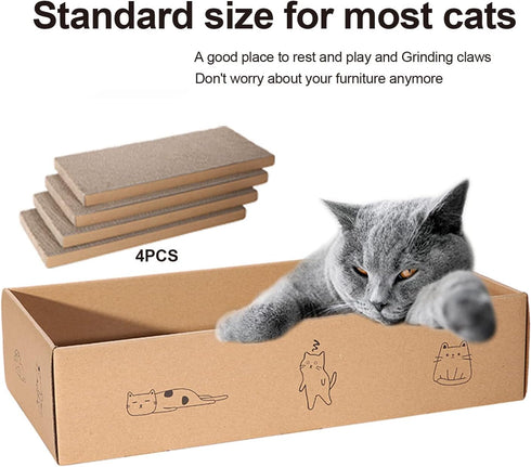 4 Packs in 1 Cat Scratch Pad with Box, Reversible Durable Cardboard Scratcher for Cats to Rest and Play