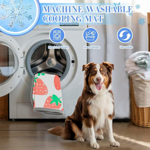 imiBBWQu Summer 27" 22" Dog Cooling Mat Pastel Bright Strawberries Fruit Dog Cooling Mats Washable Pads for Dogs to Lay