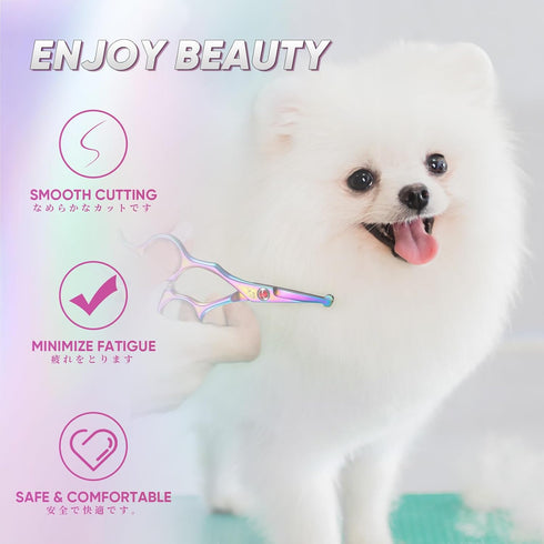 Small Dog Grooming Scissor Rainbow, Straight Pet Scissors with Safe Round Tips for Dogs or Cats