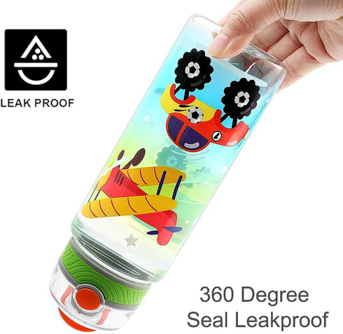 Home Tune 23oz Kids Water Bottle for School Boys, BPA FREE Tritan, Leak Proof Flip Top Lid, Carry Handle - Airplane &