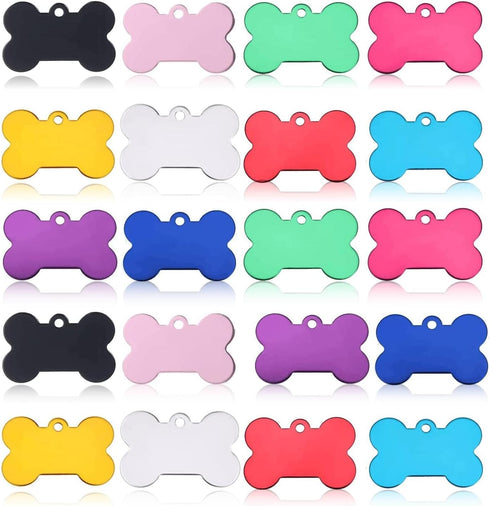 JIAKAI 20 Pcs 38MM Blank Bone Shape Pet ID Tag Charm, Double Sided Personalized Dog Cat Name Phone Number (Random