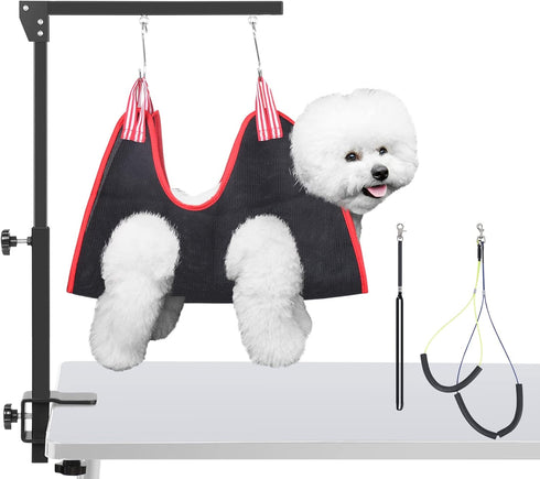 Dog Grooming Arm with Clamp, Adjustable Table Arm with Two No Sit Haunch Holder, Foldable Pet Supplies