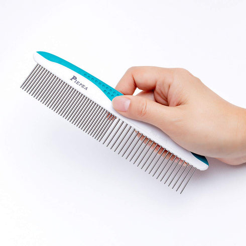 Pet Comb, Stainless Steel Teeth Comb for Dogs & Cats, Grooming Kit for Removing Knots, Mats, and Tangles, 7 1/4"