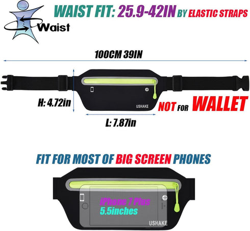USHAKE Slim Running Belt, Ultra Light Bounce Free Waist Pouch, Fitness Workout Belt for iPhone Samsung