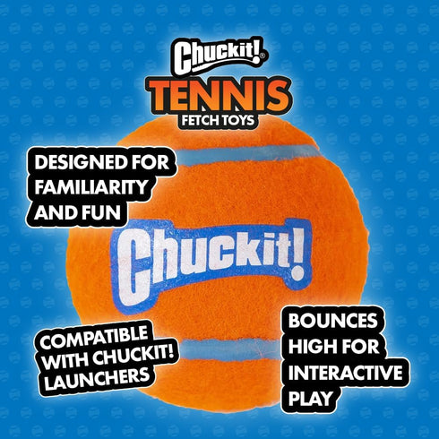 Chuckit Dog Tennis Ball Dog Toy, Medium (2.5 Inch Diameter) for Dogs 20-60 lbs, Pack of 4