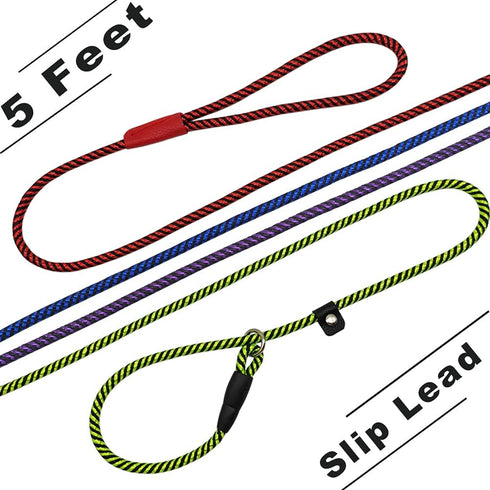 MayPaw Dog Leash Rope Slip Lead, 1/4"-5Ft Sturdy Nylon Puppy Leash for Small & X-Small Dogs