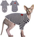 DENTRUN Breathable Hairless Cats Shirt, Adorable Stripe Vest Pajamas Jumpsuit, Soft & Skin-Friendly Daily Wear