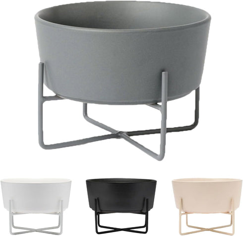 Waggo Simple Solid Dog Bowl with Iron Stand, Single Ceramic Feeder or Water Bowl for Small or Large Dogs (Small,
