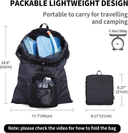 Packable Mesh Swim Bag, Lightweight Drawstring Backpack with 35L Capacity & Vented Design for Swimming Gear