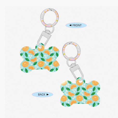 GZEKWLP Citrus Orange Slices Flowers Double Sided Pet ID Tag for Dogs and Cats, Bone Shaped Acrylic Sign with Keychain