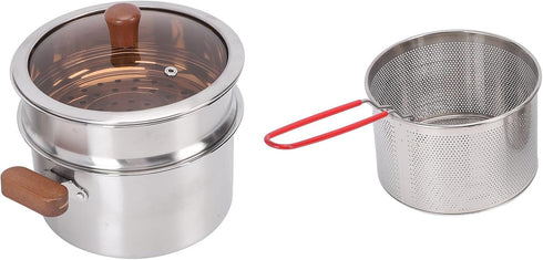 304 MAVIS LAVEN Multi Purpose Pot, Stainless Steel Deep Cookware with Glass Lid and Frying Basket, for Soup Stock Pasta