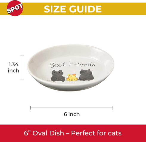SPOT by Ethical Products - Heavy Ceramic High Gloss Dog Bowl - BEST FRIENDS 6" Oval Cat Dish - Dishwasher Safe