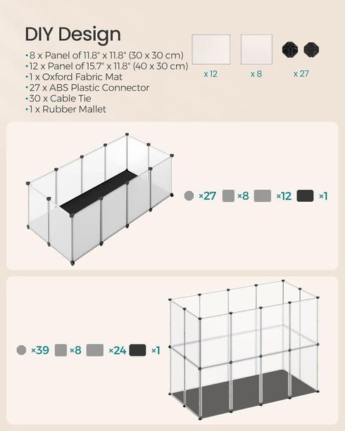 20 49.2 24.8 16.5 Inches, ULPC009W01 SONGMICS Panels Guinea Pig Playpen,Removable Oxford Fabric Mat,Small Animal Pen