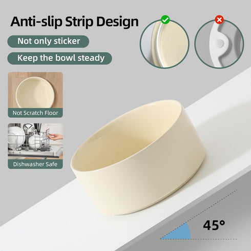 Set of 2 Ceramic Cat Bowls, 5.1 Inch Food and Water Dishes for Cats, 2pcs Beige Cat Feeder