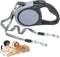 KOOLTAIL Dual Retractable Dog Leash for Two Dogs, Heavy Duty Double Headed 16 ft, Tangle-Free, Grey