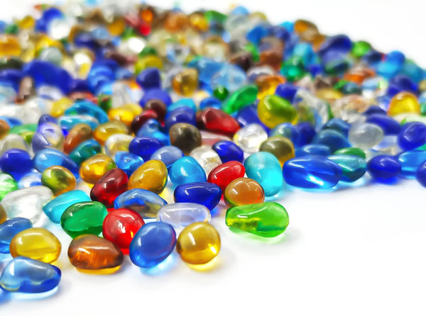 Colorful Clear Sea Glass Pebbles, Aquarium Gravel Fish Tank Rocks, Small Irregular Glass Gems for Decorations