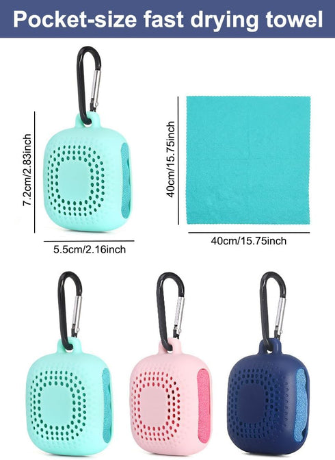 AKOAK 40CM Outdoor Travel Quick Drying Towel with Portable Creative Silicone Box, Microfiber Cold Sports Quick Drying