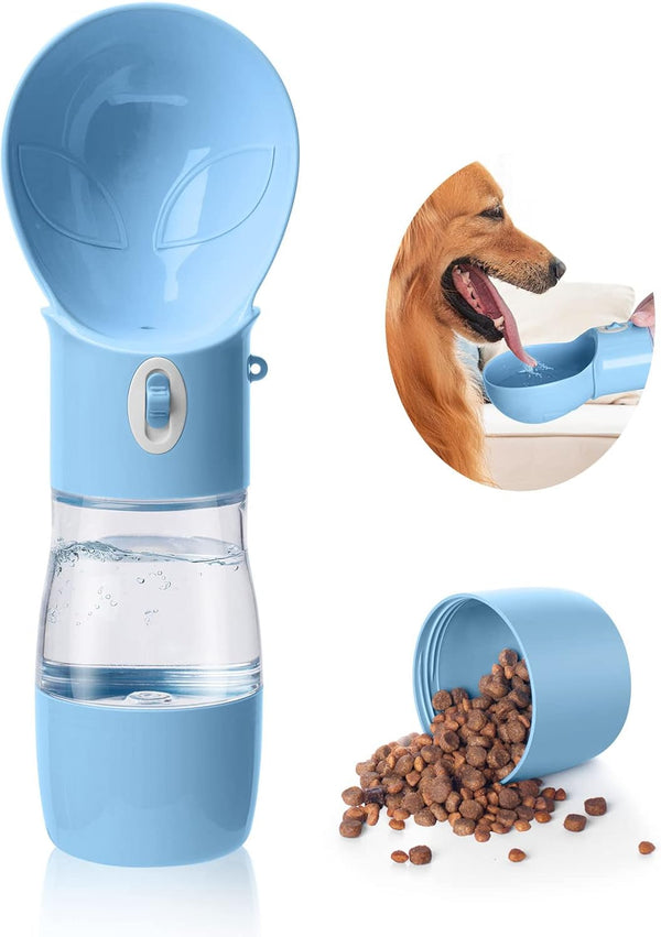 Dog Water Bottle, Multifunctional Portable Bottle with Food Container for Outdoor Activities, Blue