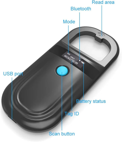 JZLHGOFYTD ISO11784/85/FDX-B/EMID Reader,134.2kHz Pet Microchip Scanner Animal Handheld Pet ID Scanner Rechargeable
