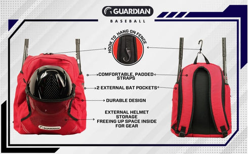 Guardian Rookie Baseball Backpack for Boys or Girls - Bat Pack Bag for Kids with External Helmet Storage, Holds Two Bats