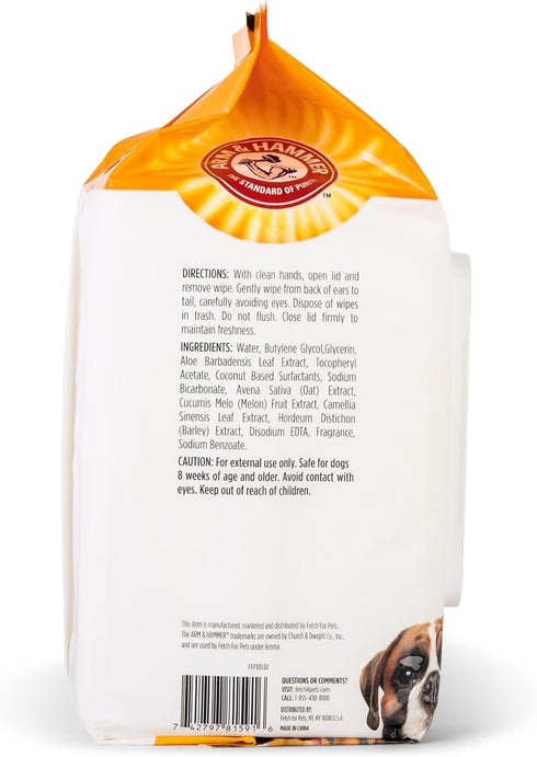 Arm & Hammer Heavy Duty Pet Bath Wipes, 100 Count Dog Wipes to Remove Odor & Refresh Skin, Mango Scent